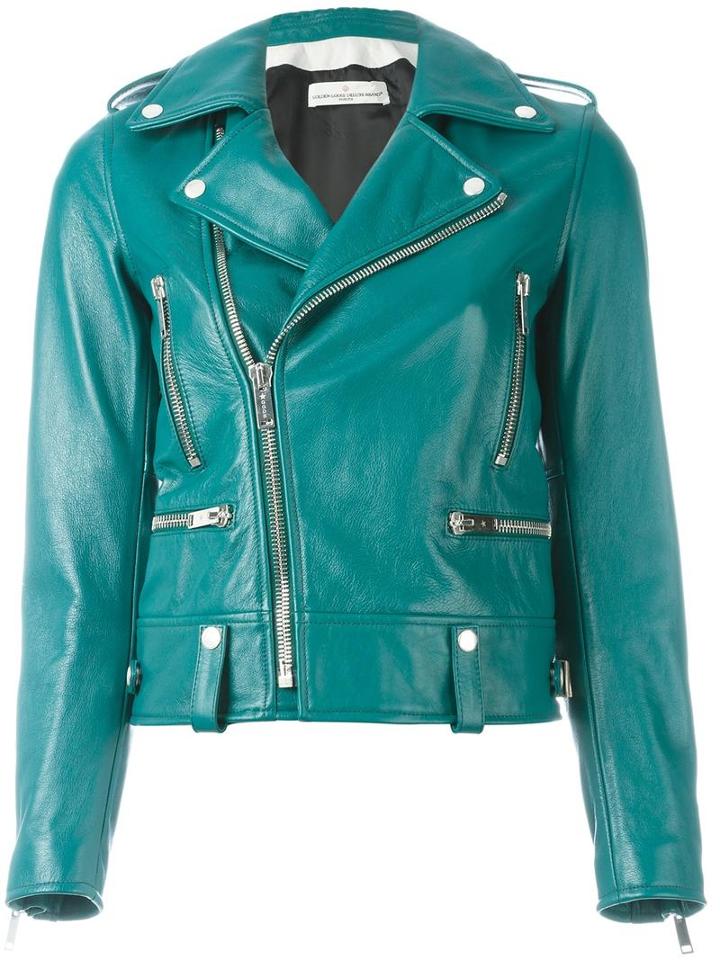 Golden Goose Deluxe Brand Laurent Biker Jacket, Size: Small, Blue, Leather/viscose/cupro