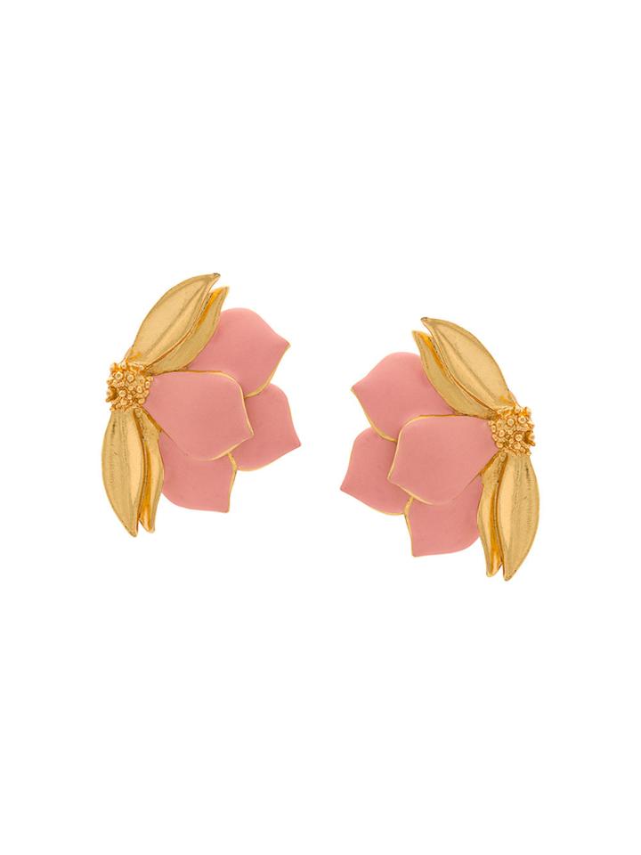 Oscar De La Renta Painted Bold Petal Clip-on Earrings - Pink & Purple