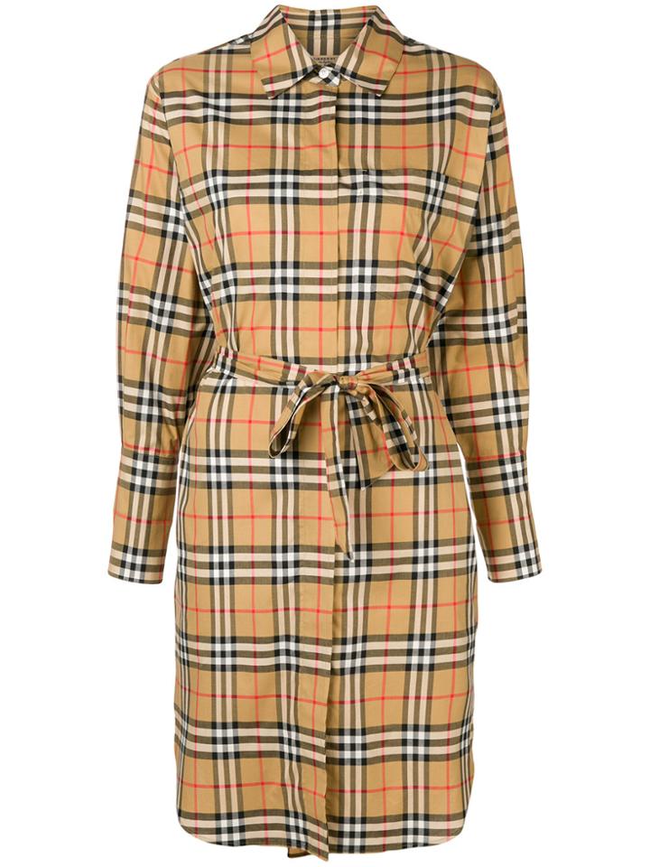 Burberry Checked Drawstring Dress - Nude & Neutrals