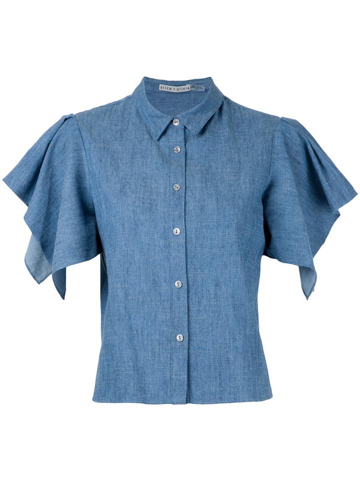 Alice+olivia Elise Handkerchief Sleeve Shirt, Women's, Size: Large, Blue, Linen/flax/polyester/lyocell
