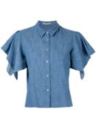 Alice+olivia Elise Handkerchief Sleeve Shirt, Women's, Size: Large, Blue, Linen/flax/polyester/lyocell