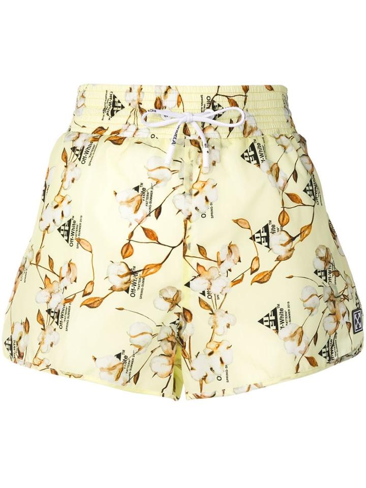 Off-white Cotton Flower Print Shorts - Yellow