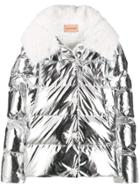 Yves Salomon Metallic Padded Jacket - Silver