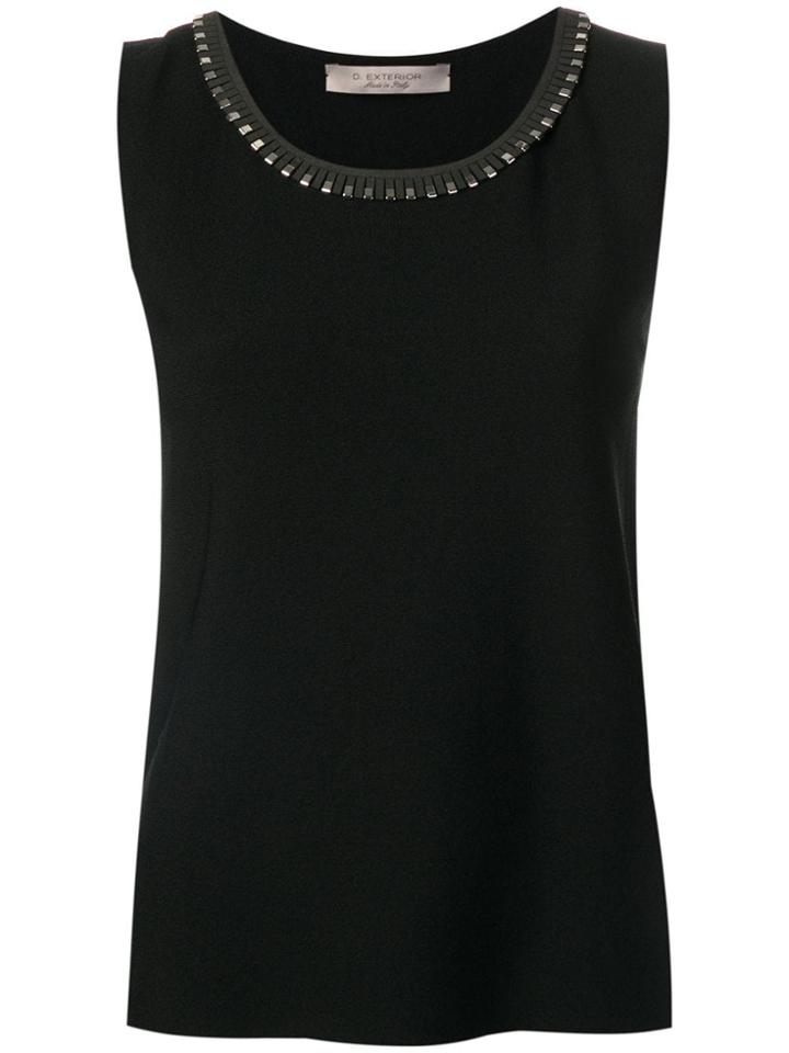 D.exterior Fringe Neck Knitted Top - Black