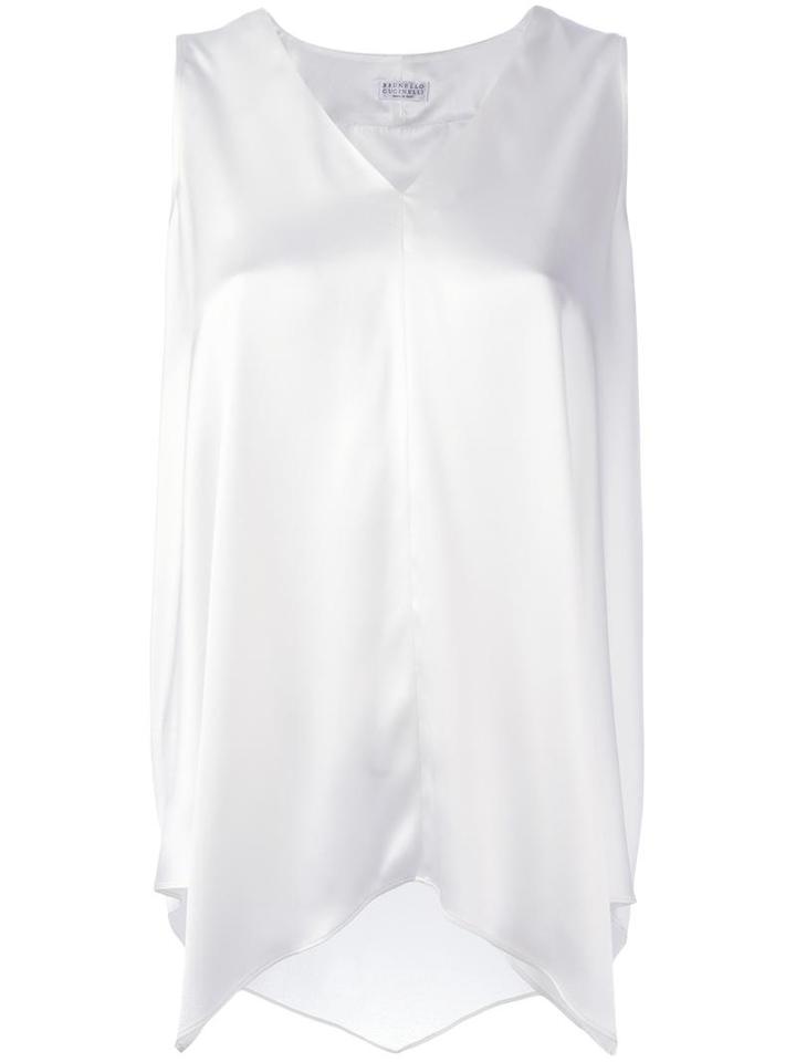 Brunello Cucinelli Asymmetric Tank, Women's, Size: Medium, White, Silk/spandex/elastane
