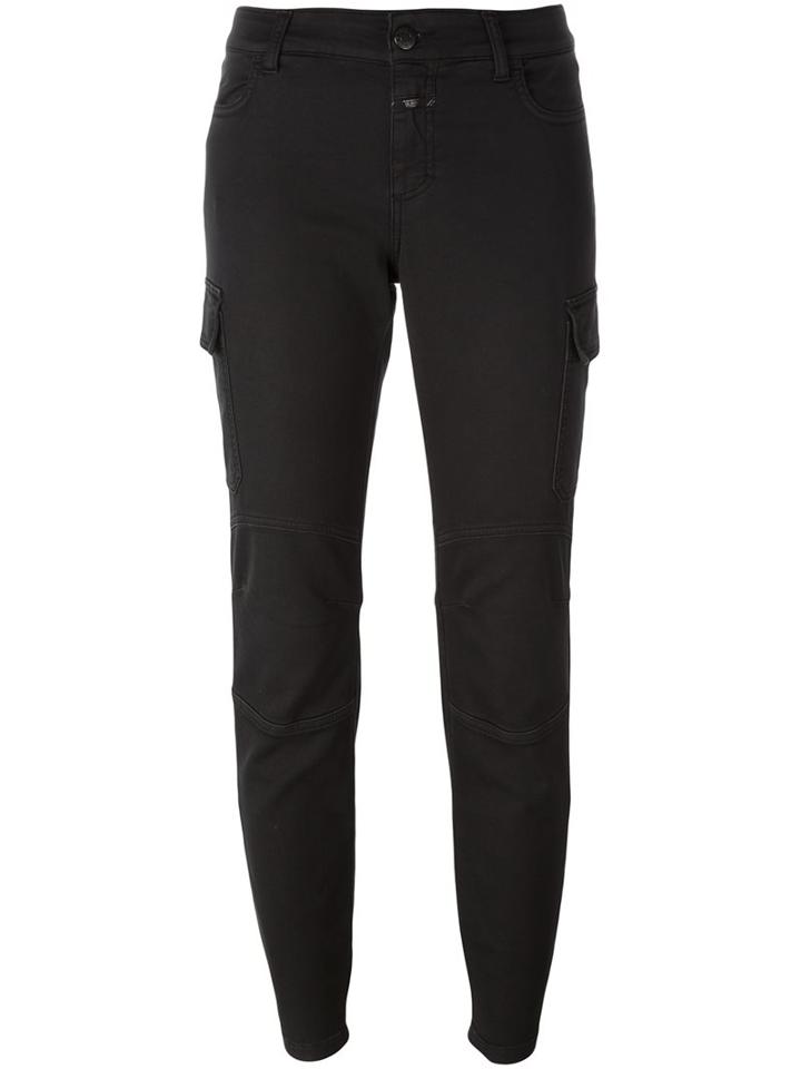 Closed Flap Pocket Skinny Trousers, Women's, Size: 30, Black, Cotton/polyester/spandex/elastane