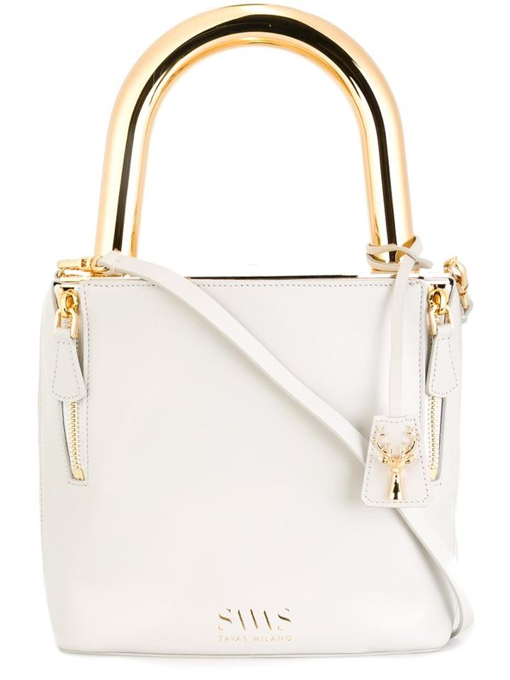 Savas Lucchetto Padlock Bag, Women's, White, Metal Other/calf Leather