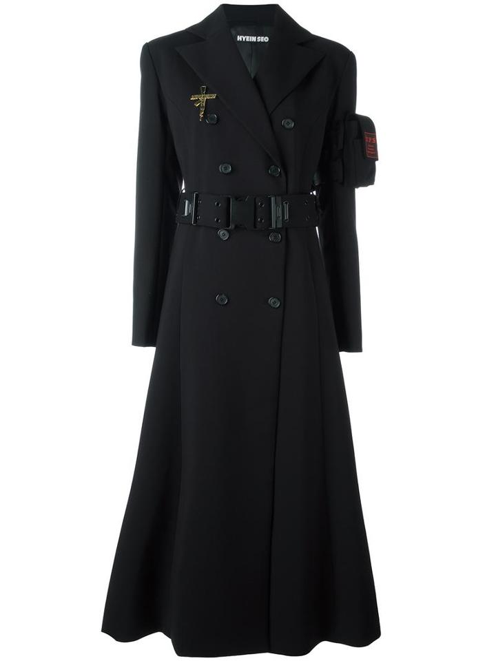 Hyein Seo Belted Long Coat, Women's, Size: 1, Black, Polyester/spandex/elastane/viscose