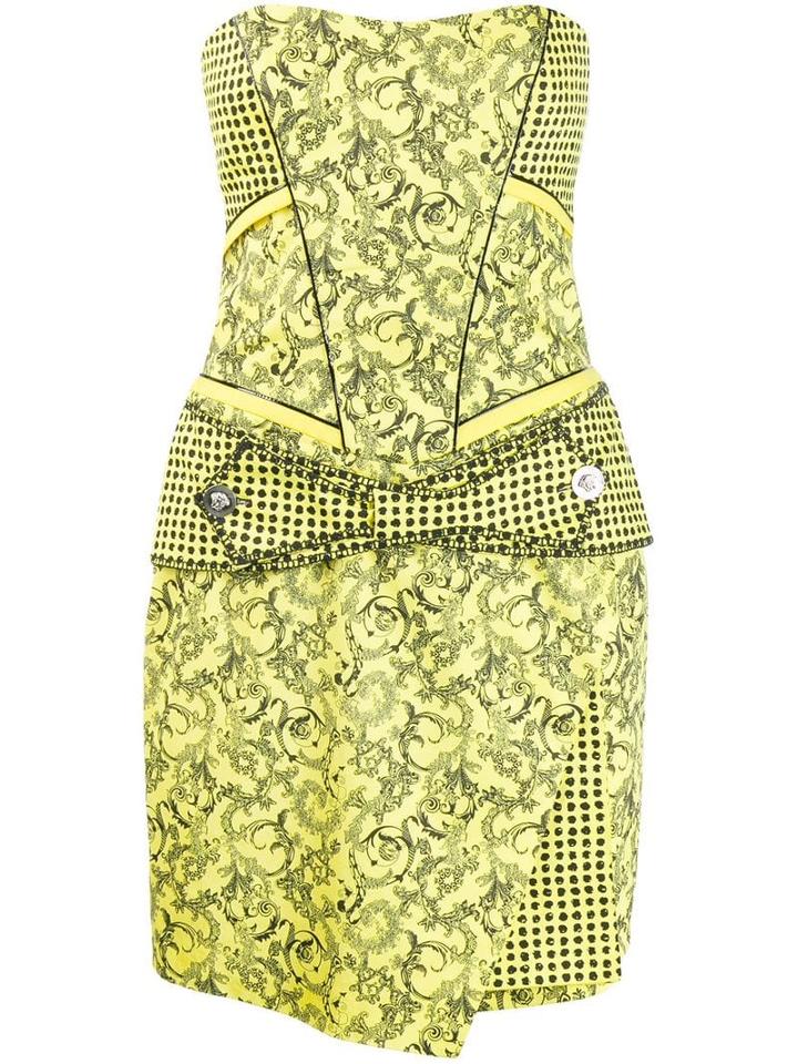 Versace Pre-owned Barocco Print Strapless Dress - Yellow