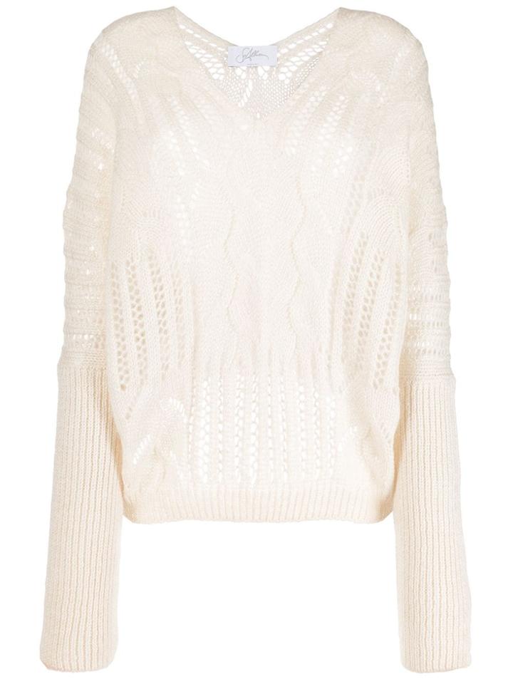 So Allure Loose Knit V-neck Jumper - Neutrals
