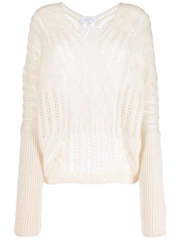 So Allure Loose Knit V-neck Jumper - Neutrals