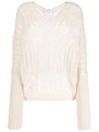 So Allure Loose Knit V-neck Jumper - Neutrals