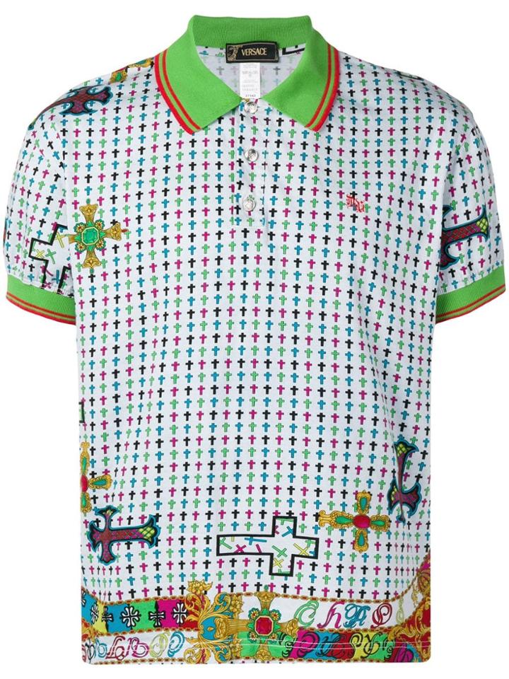 Versace Vintage 2000's Crosses Polo Shirt - Grey