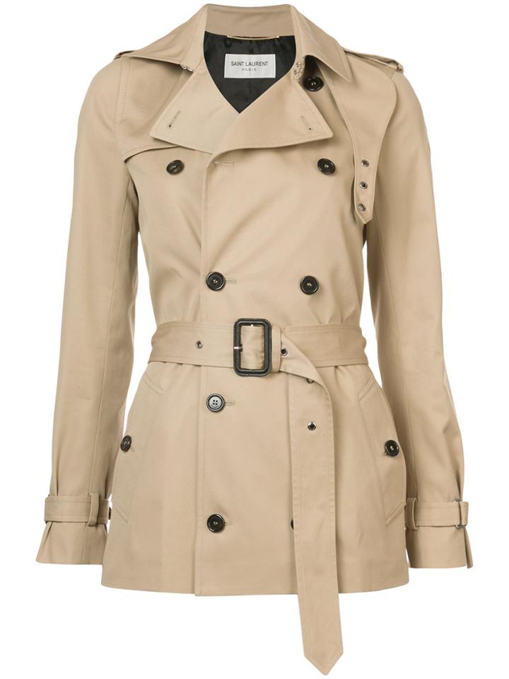 Saint Laurent Short Garbadine Trench Coat - Brown