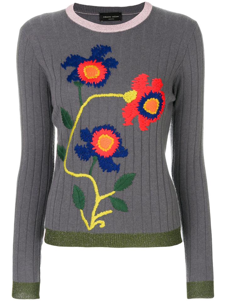 Roberto Collina Ribbed Floral Sweater - Grey