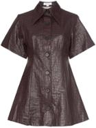 Beaufille Piper Crocodile Embossed Faux Leather Shirt Dress - Purple