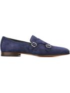 Santoni Classic Monk Shoes, Men's, Size: 9, Blue, Suede/leather
