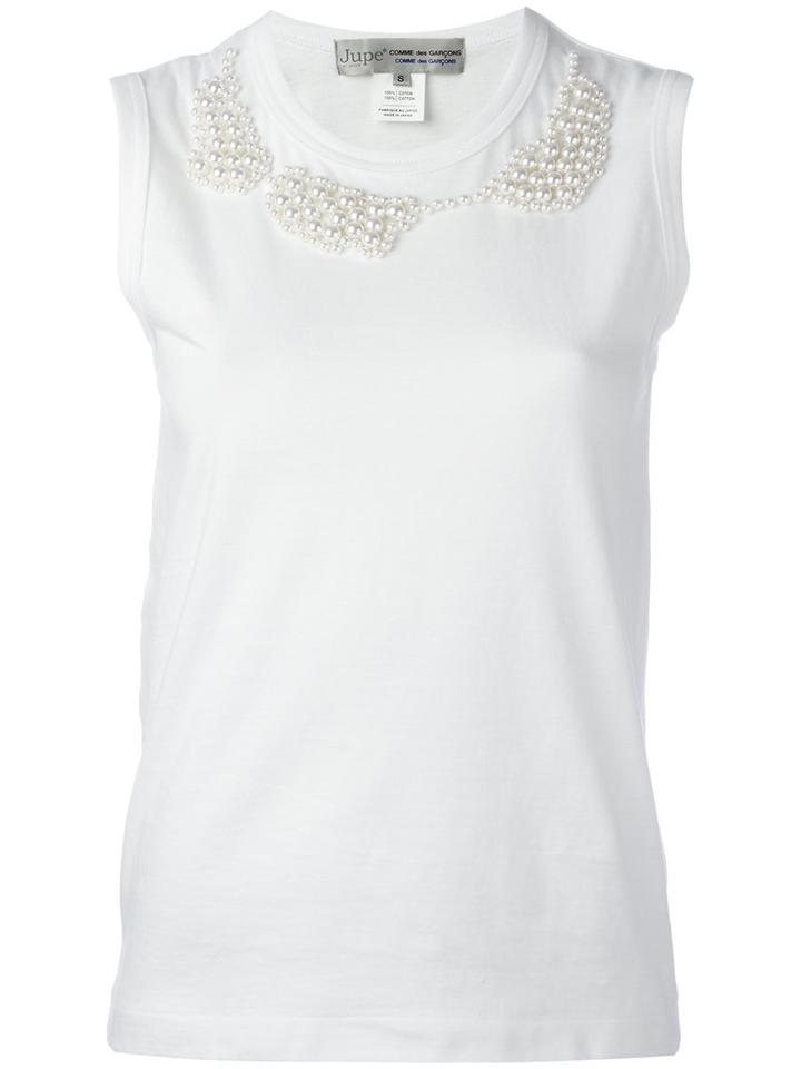 Comme Des Garçons Comme Des Garçons Pearled Trim Sleeveless Top, Women's, Size: Medium, White, Cotton