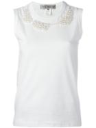 Comme Des Garçons Comme Des Garçons Pearled Trim Sleeveless Top, Women's, Size: Medium, White, Cotton