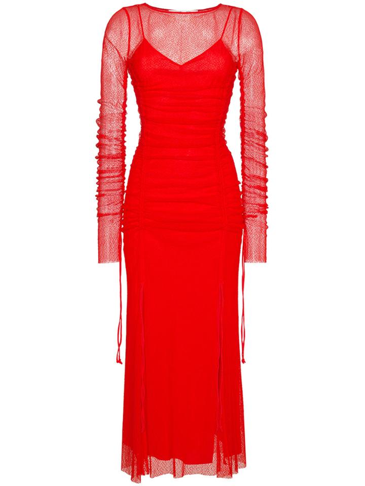 Dvf Diane Von Furstenberg Fringed Mesh Dress - Red