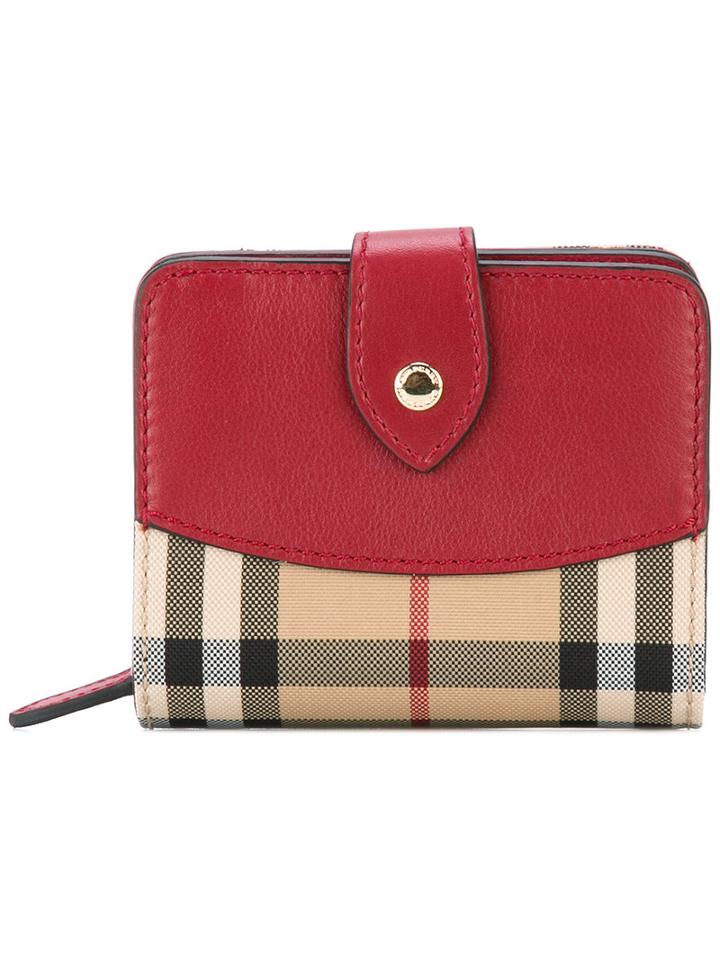 Burberry House Check Compact Purse, Women's, Red, Leather/polyamide/polyester
