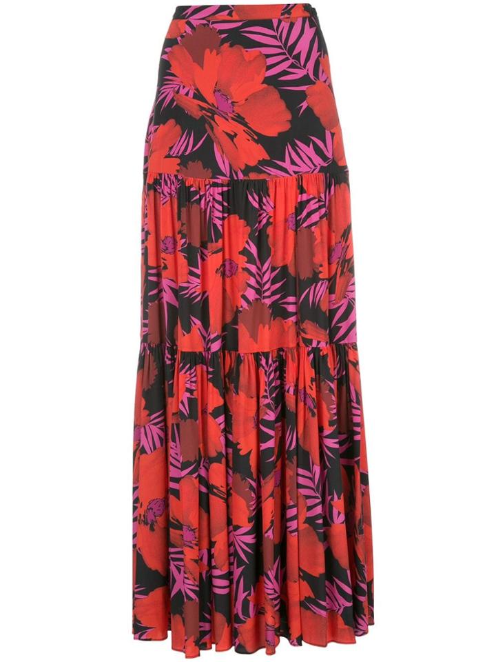 Veronica Beard Serence Poppy-print Maxi Skirt - Red