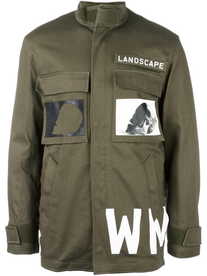 Cy Choi Printed Military Jacket, Men's, Size: 50, Green, Cotton/polyester/wool/nylon