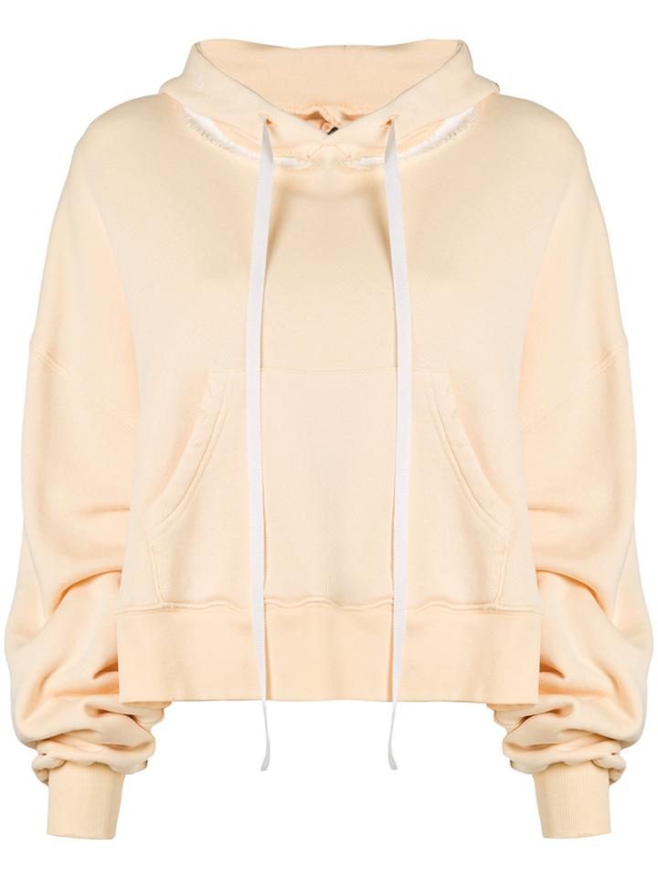Unravel Project Cropped Ribbed Detail Hoodie - Nude & Neutrals