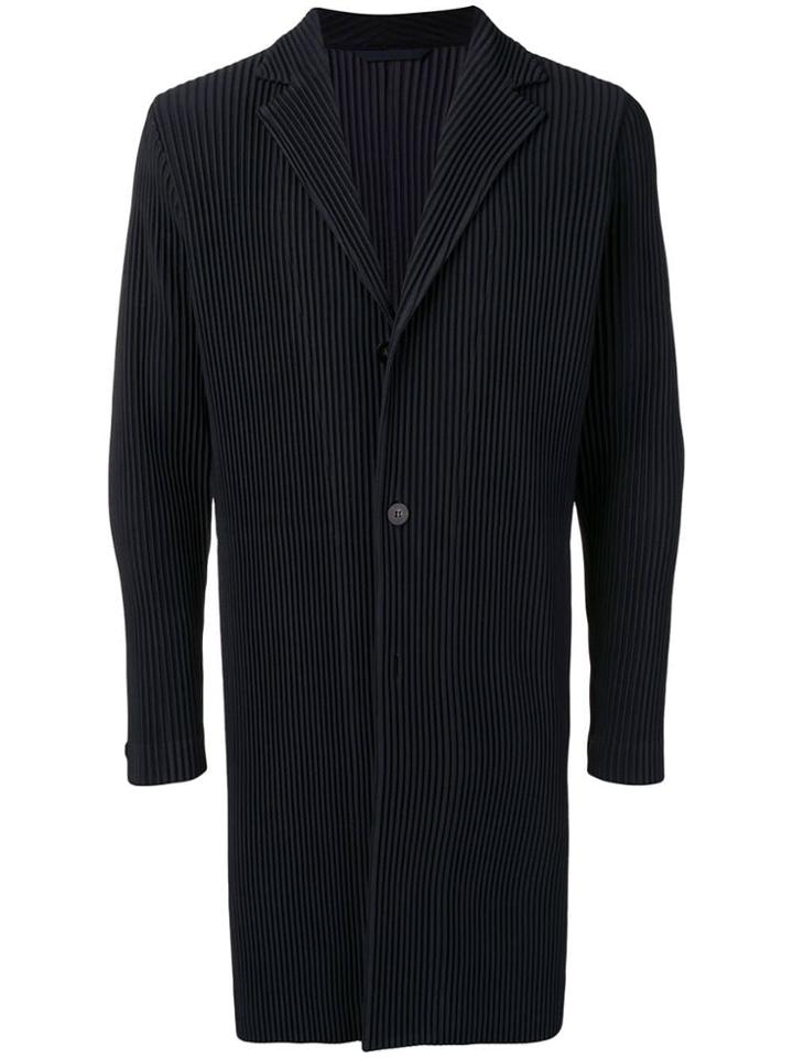 Pleats Please By Issey Miyake Ribbed-style Long Jacket - Blue