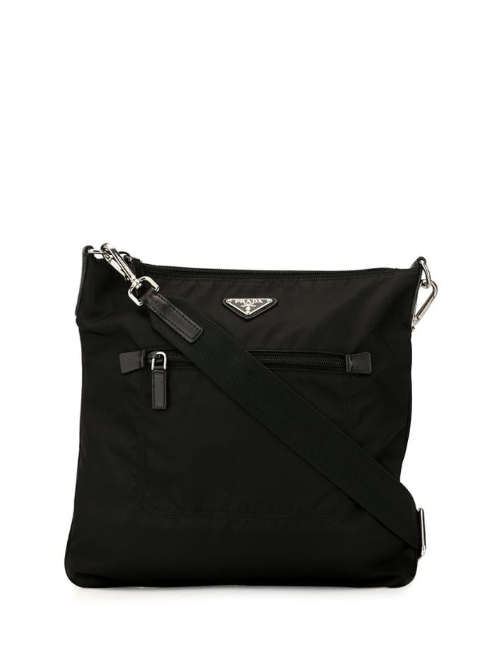 Prada Pre-owned Triangular Logo Plaque Crossbody Bag - Black