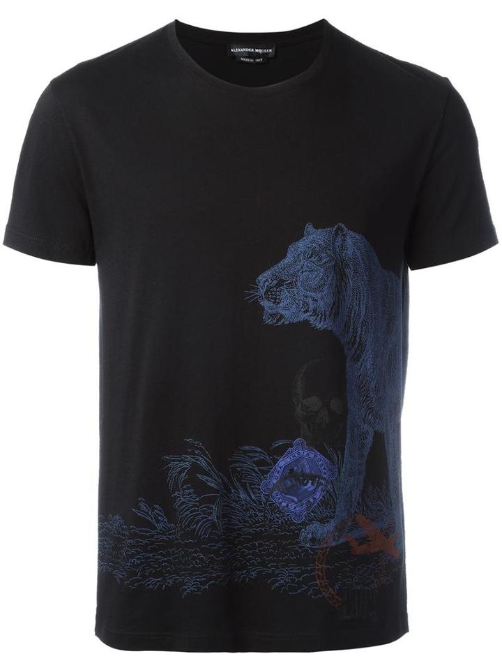 Alexander Mcqueen Postcard Print T-shirt, Men's, Size: Small, Black, Cotton