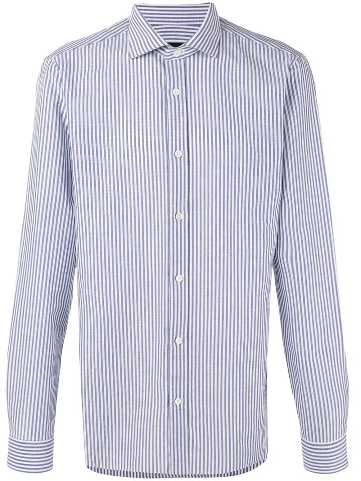 Z Zegna - Striped Shirt - Men - Cotton/linen/flax - 39, Blue, Cotton/linen/flax