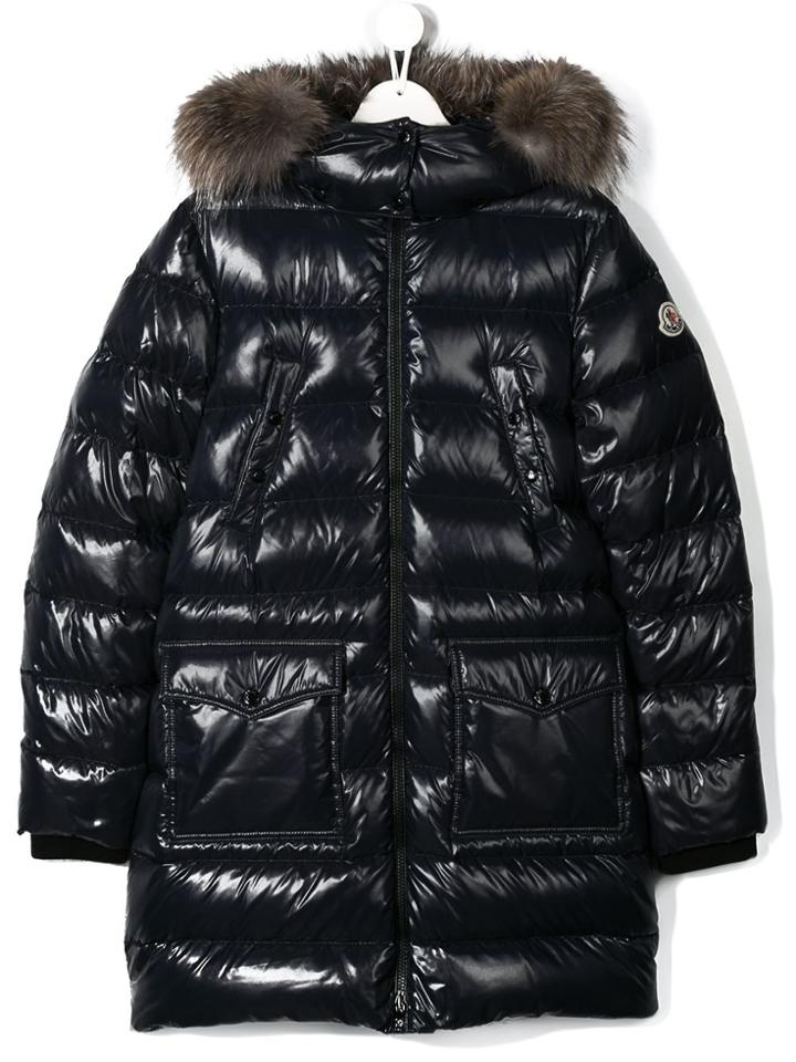 Moncler Kids Fur Hooded Coat - Blue