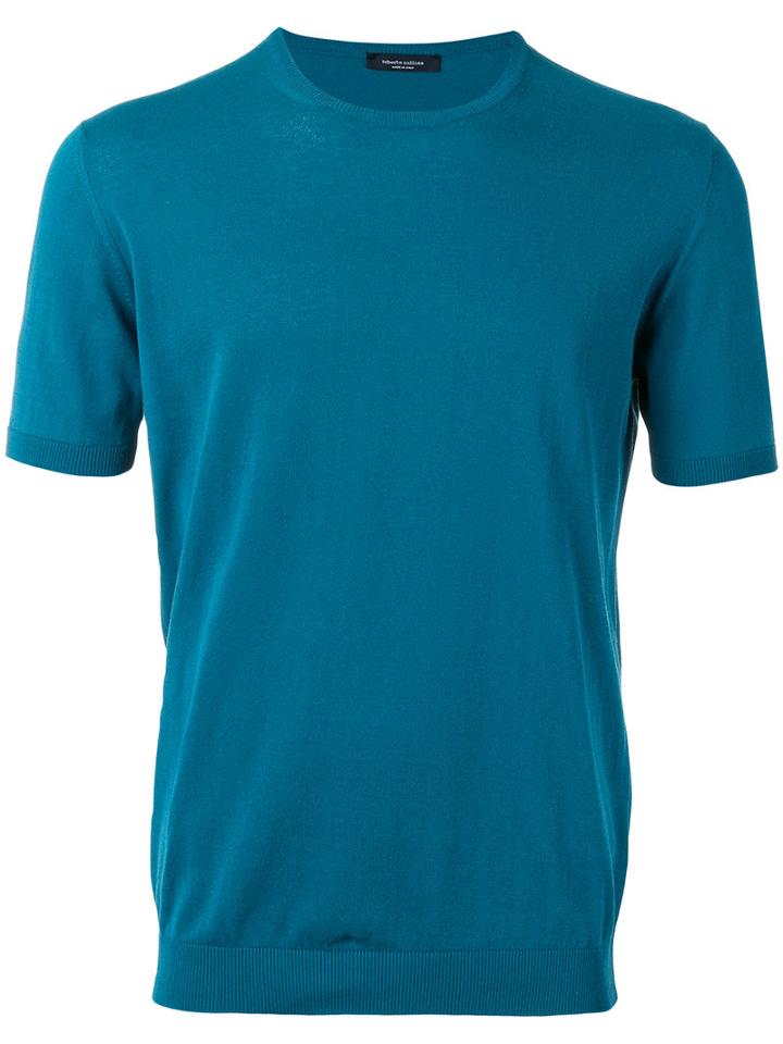 Roberto Collina Shortsleeved Jumper, Men's, Size: 48, Blue, Cotton