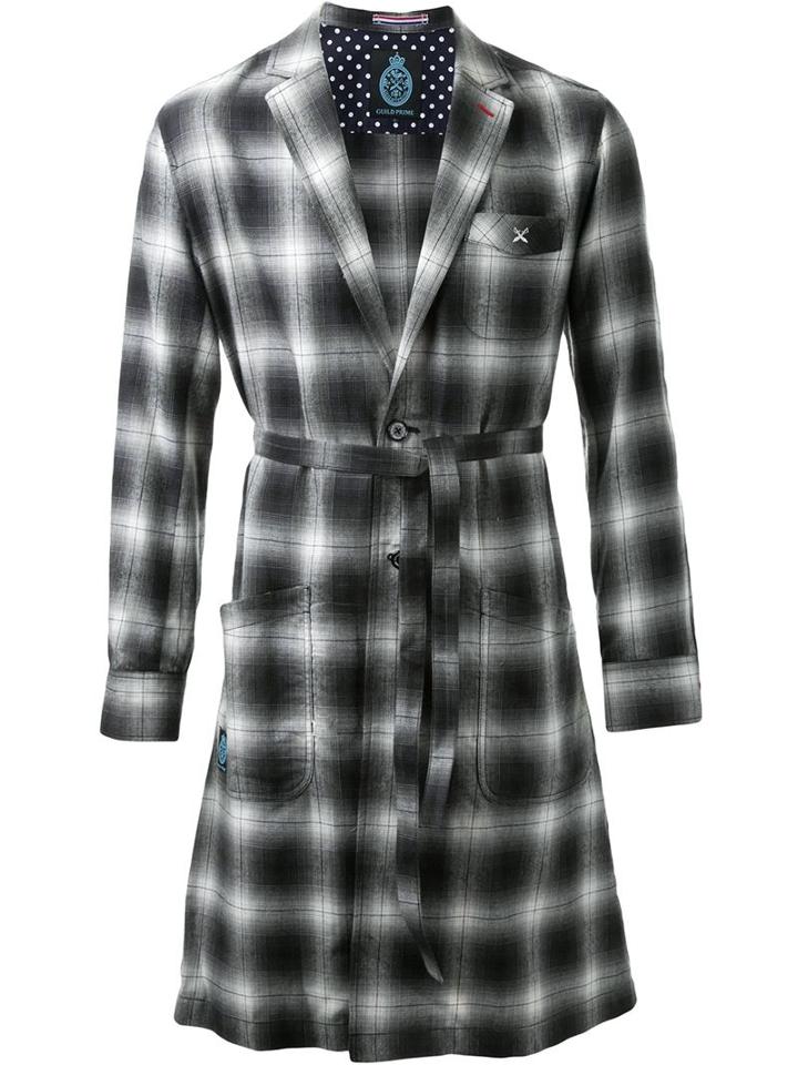 Guild Prime Check Pattern Tie Waist Single Breast Long Coat