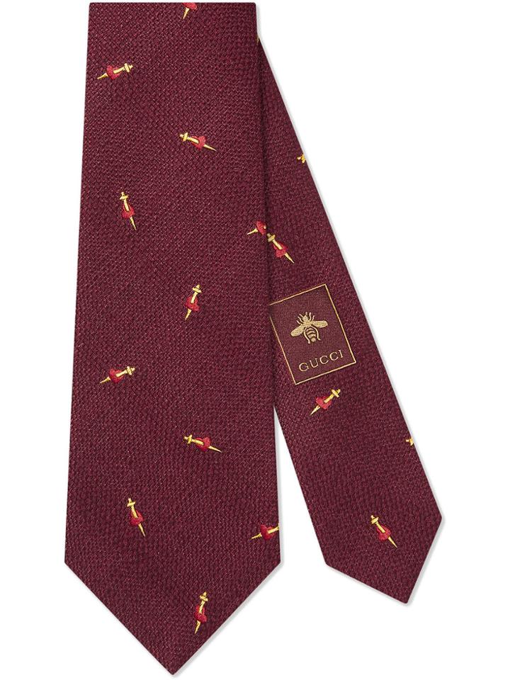 Gucci Pierced Heart Wool Silk Tie - Red