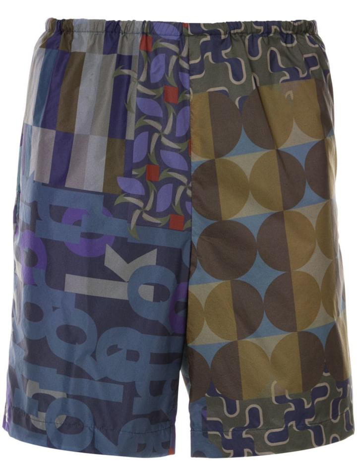 Kolor Geometric Patch-work Shorts - Blue