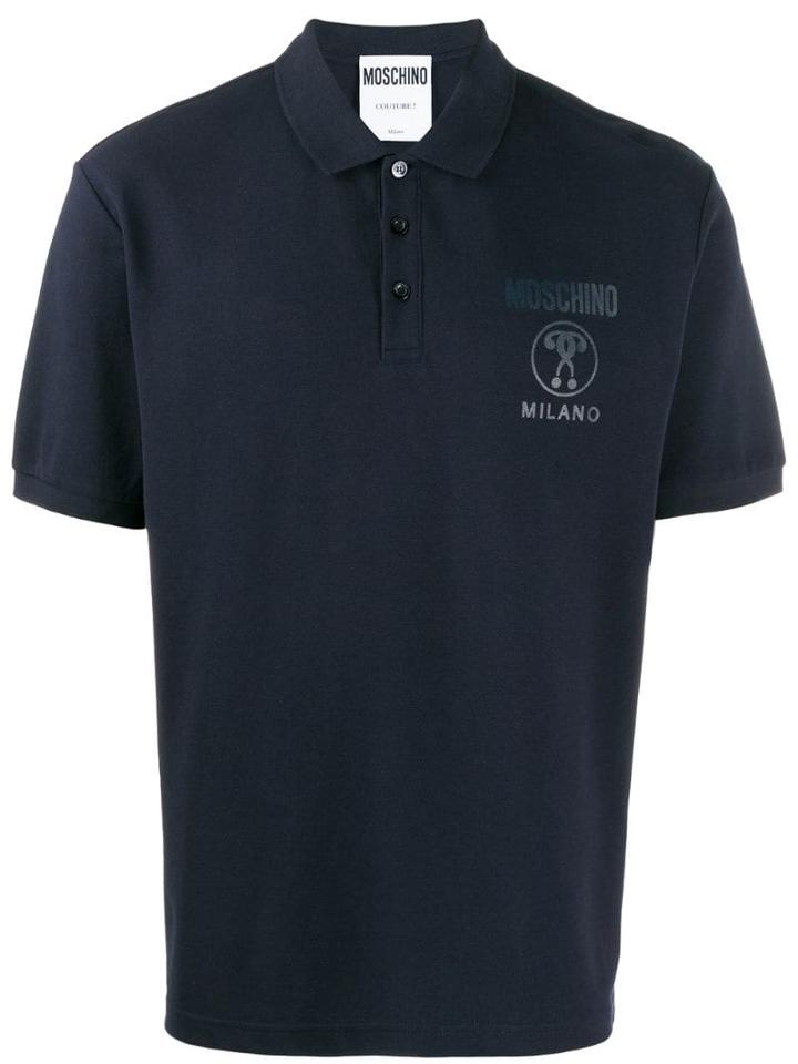 Moschino Logo Print Polo Shirt - Blue