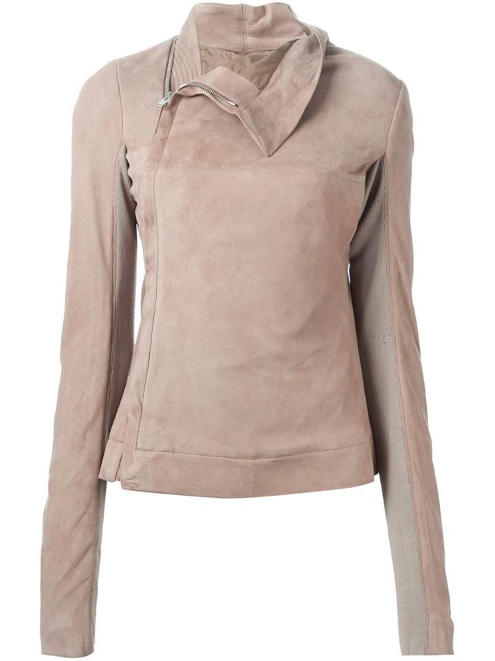Rick Owens Draped Collar Biker Jacket, Women's, Size: 40, Nude/neutrals, Calf Leather/cotton/viscose/cupro