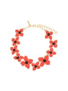 Oscar De La Renta Painted Flower Necklace - Red
