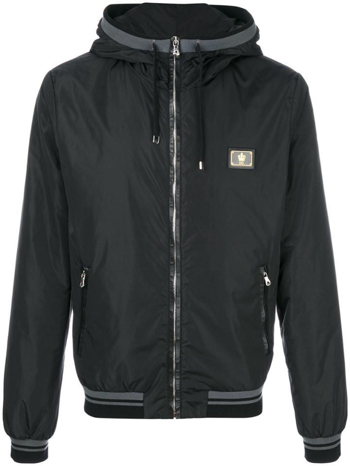 Dolce & Gabbana Crown Emblem Hooded Windbreaker - Black