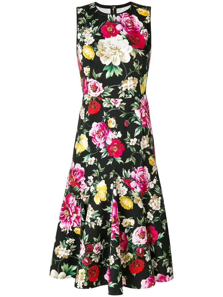 Dolce & Gabbana Floral Print Flared Dress - Black