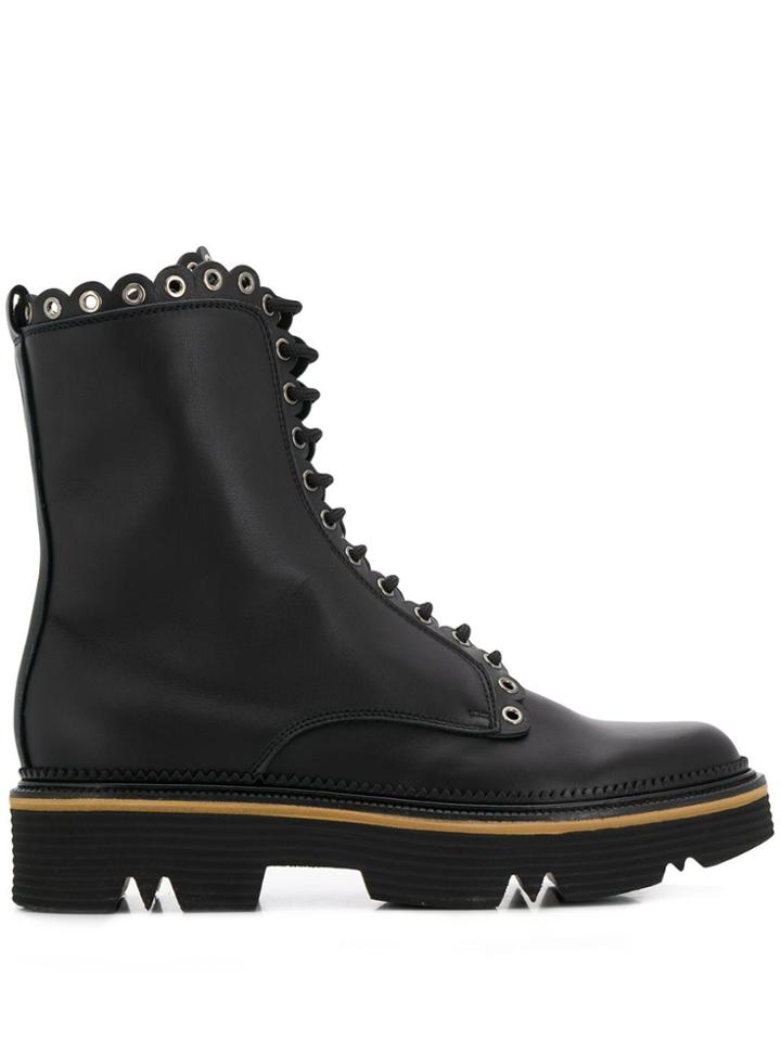 Pollini Scalloped Detail Ankle Boots - Black