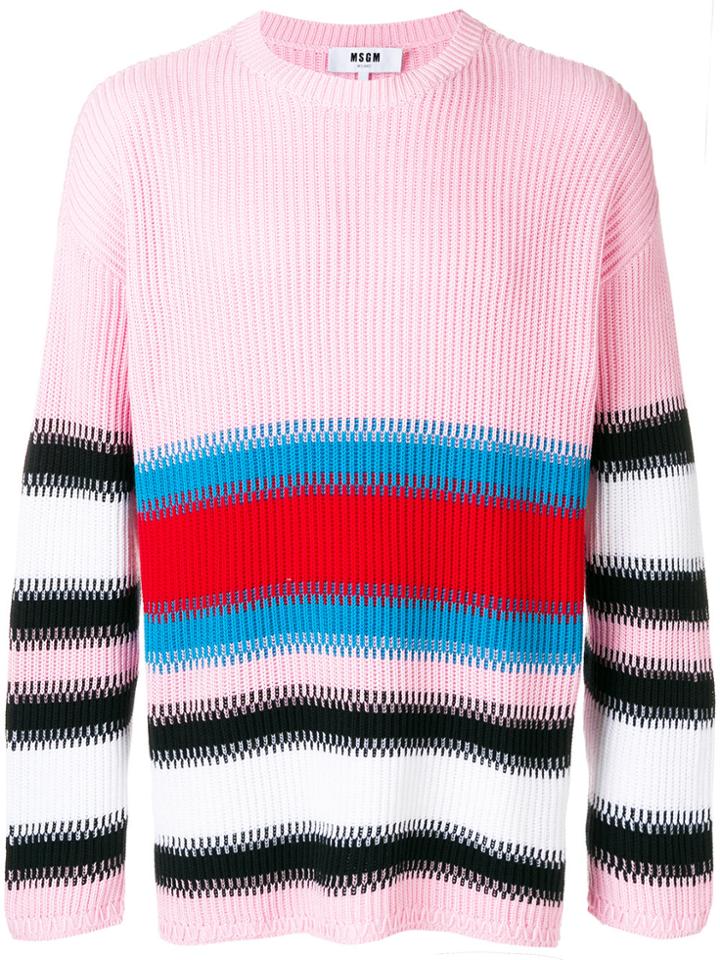 Msgm Striped Rib Knit Sweater - Pink & Purple