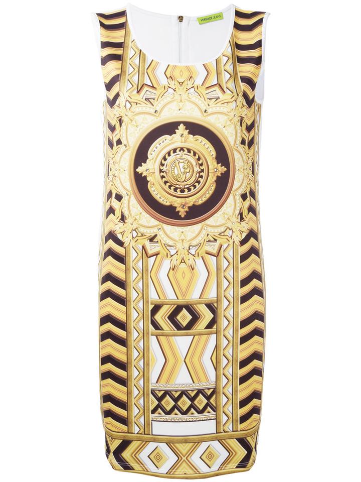 Versace Jeans Signature Print Dress, Women's, Size: Medium, White, Polyester/spandex/elastane