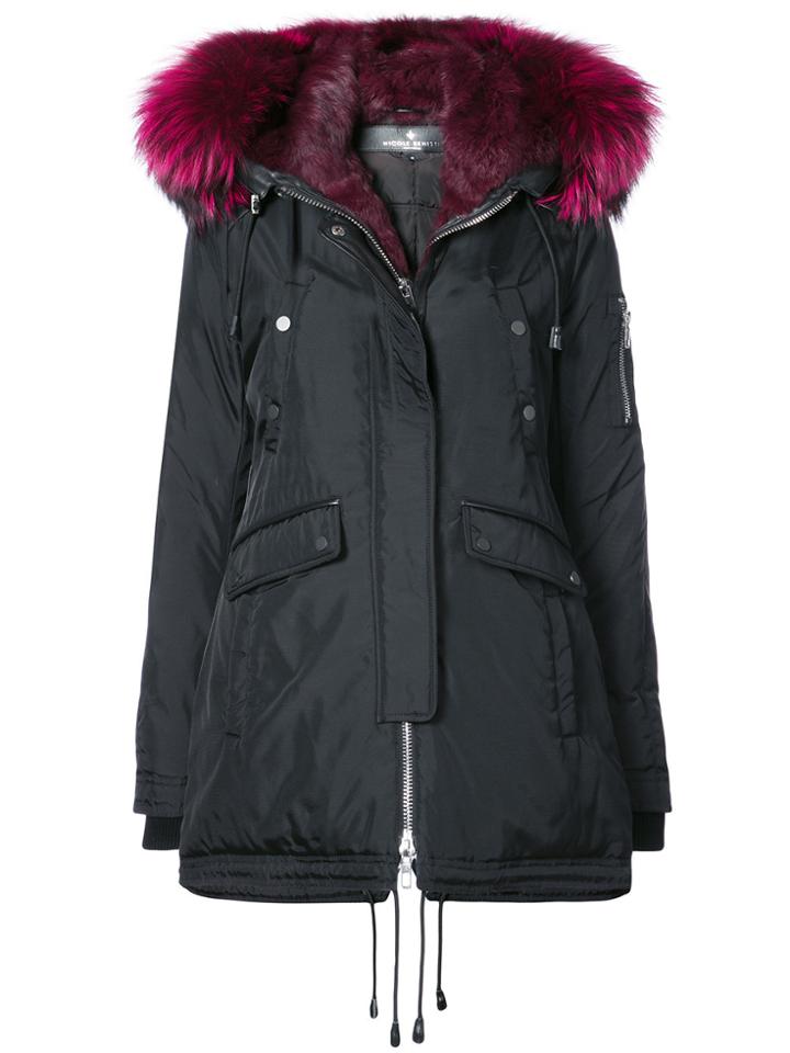 Nicole Benisti Melrose Rabbit Fur Trim Coat - Black