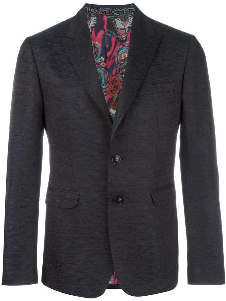 Etro Peaked Lapel Blazer, Men's, Size: 48, Black, Silk/cupro