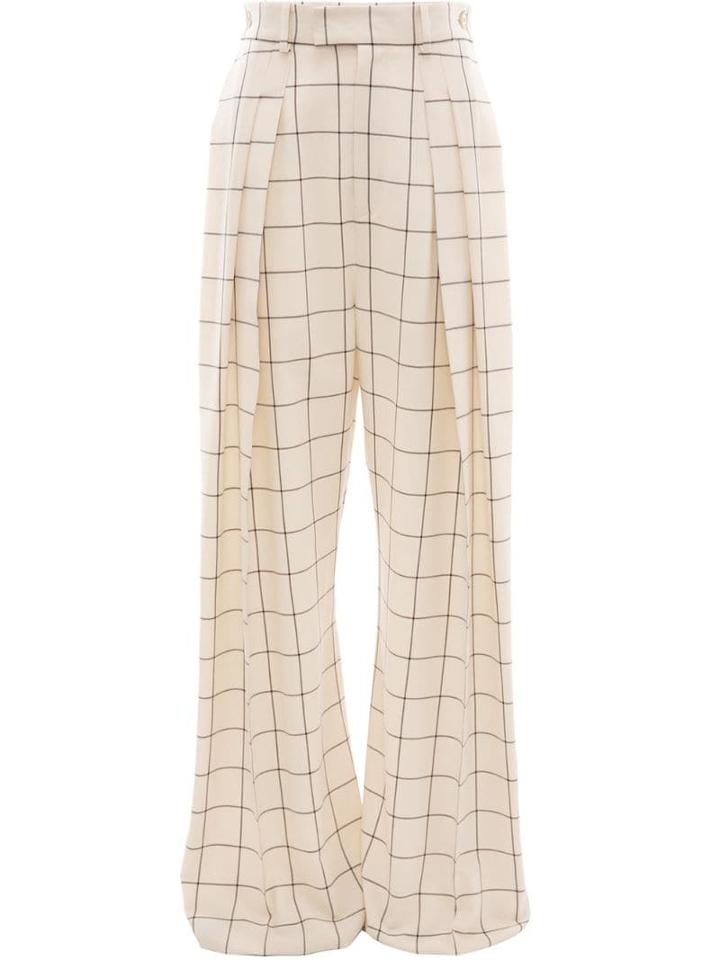 Jw Anderson Windowpane High Waisted Wide Leg Trousers - Neutrals
