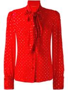 Saint Laurent Dot Pattern Pussybow Blouse, Women's, Size: 40, Red, Silk
