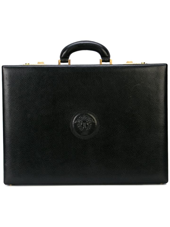 Versace Logo Embossed Briefcase - Black